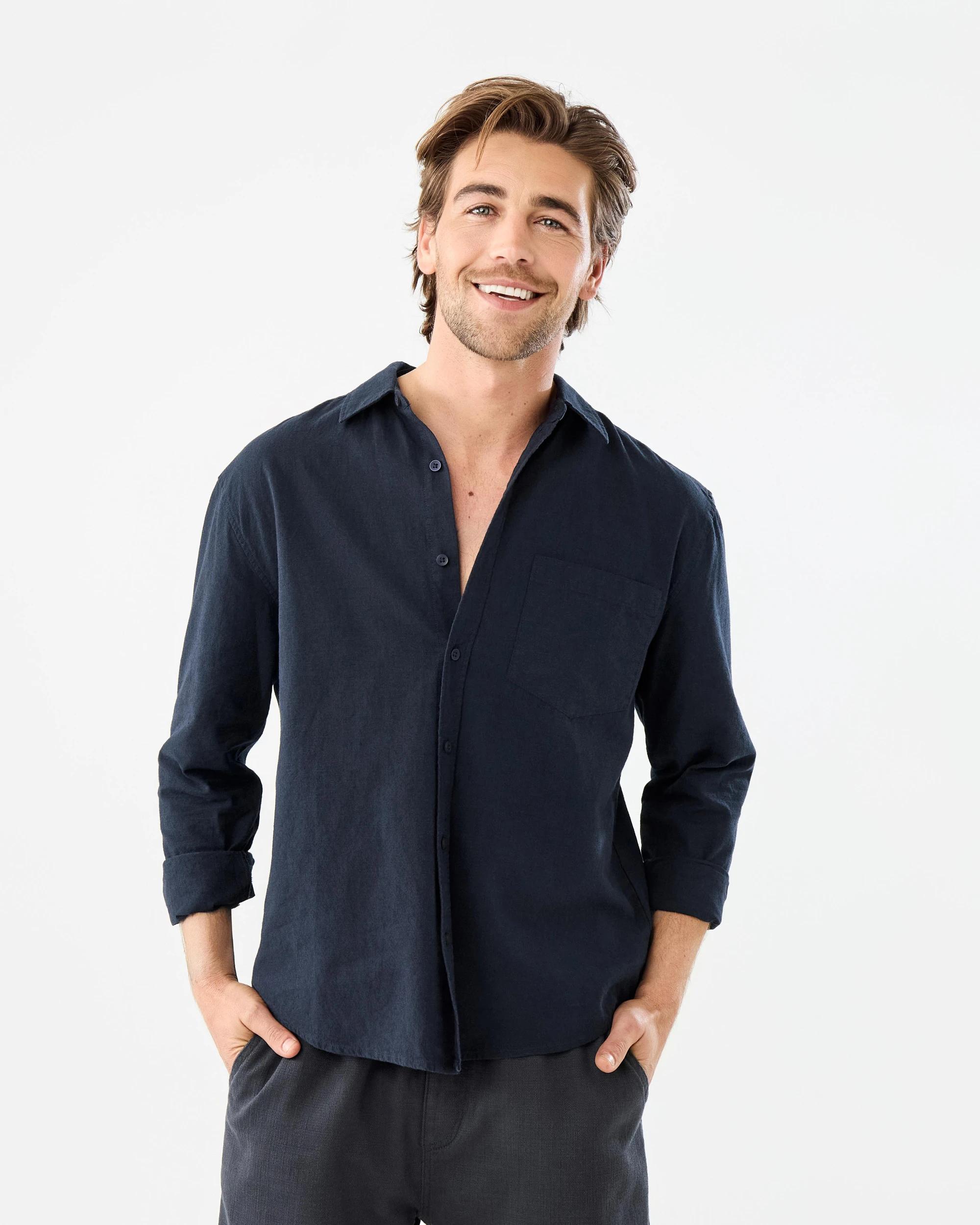 1 Long Sleeve Cotton Linen Shirt Sky Cptn, 1 of 9
