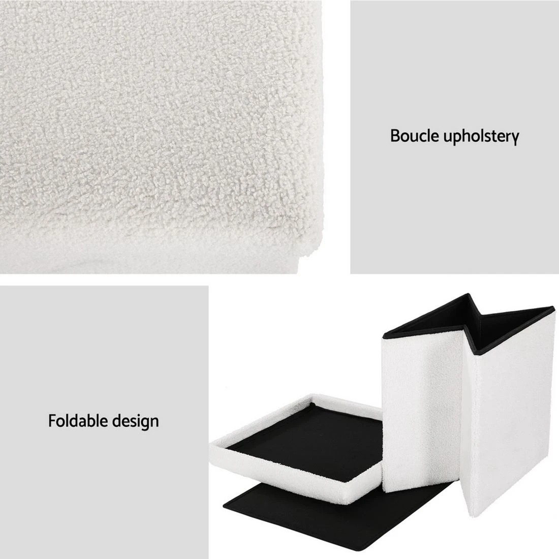 6 Artiss Ottoman Storage Foot Stool Vanity Square Teddy - White, 6 of 6