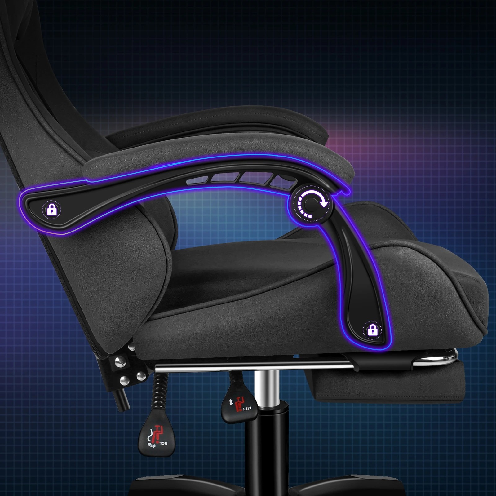 2 Alfordson Gaming Office Chair Massage Computer Footrest Seat Leathaire - Dark Grey, 2 of 10