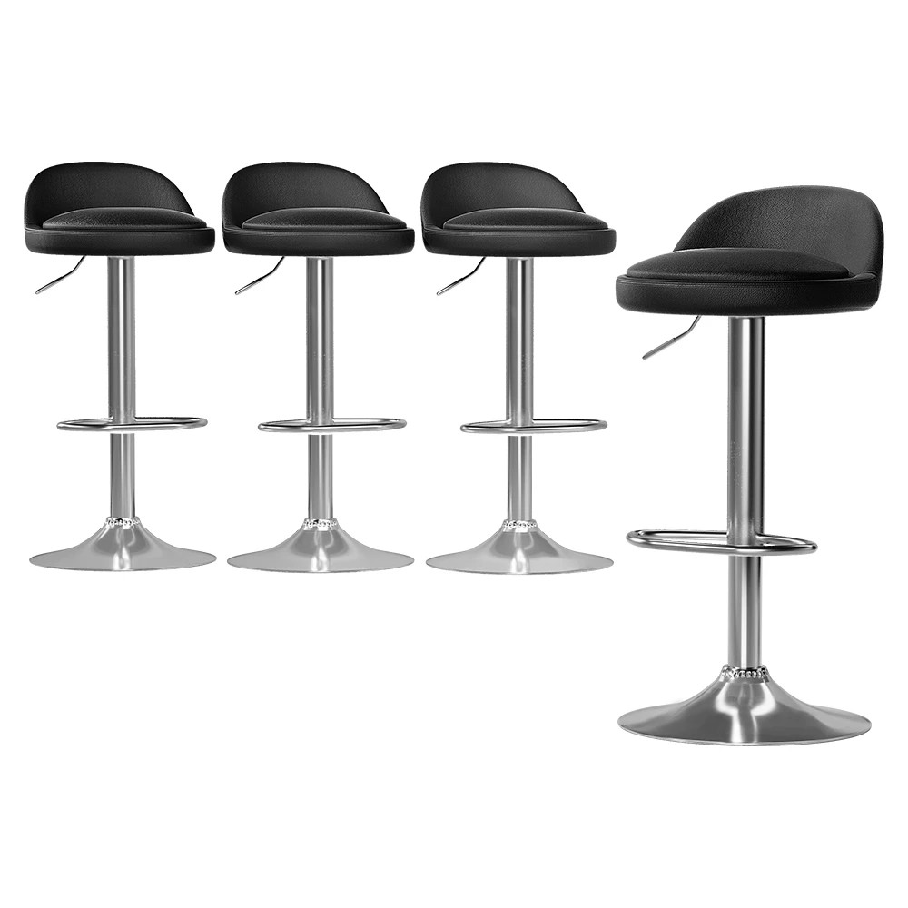 1 Artiss 4x Bar Stools PU Leather Gas Lift - Black, 1 of 6