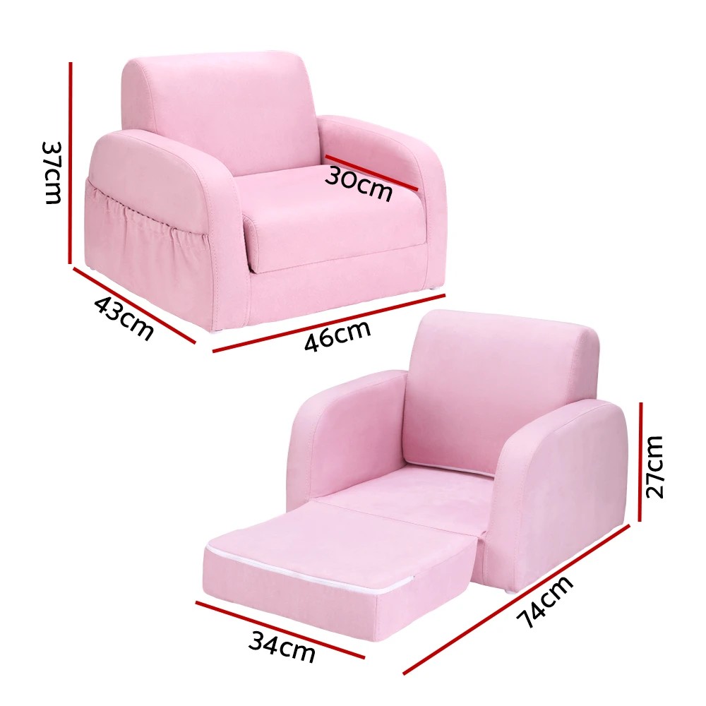 2 Keezi Kids Sofa 1 Seater Children Flip Open Couch Lounger Armchair Soft - Pink, 2 of 5