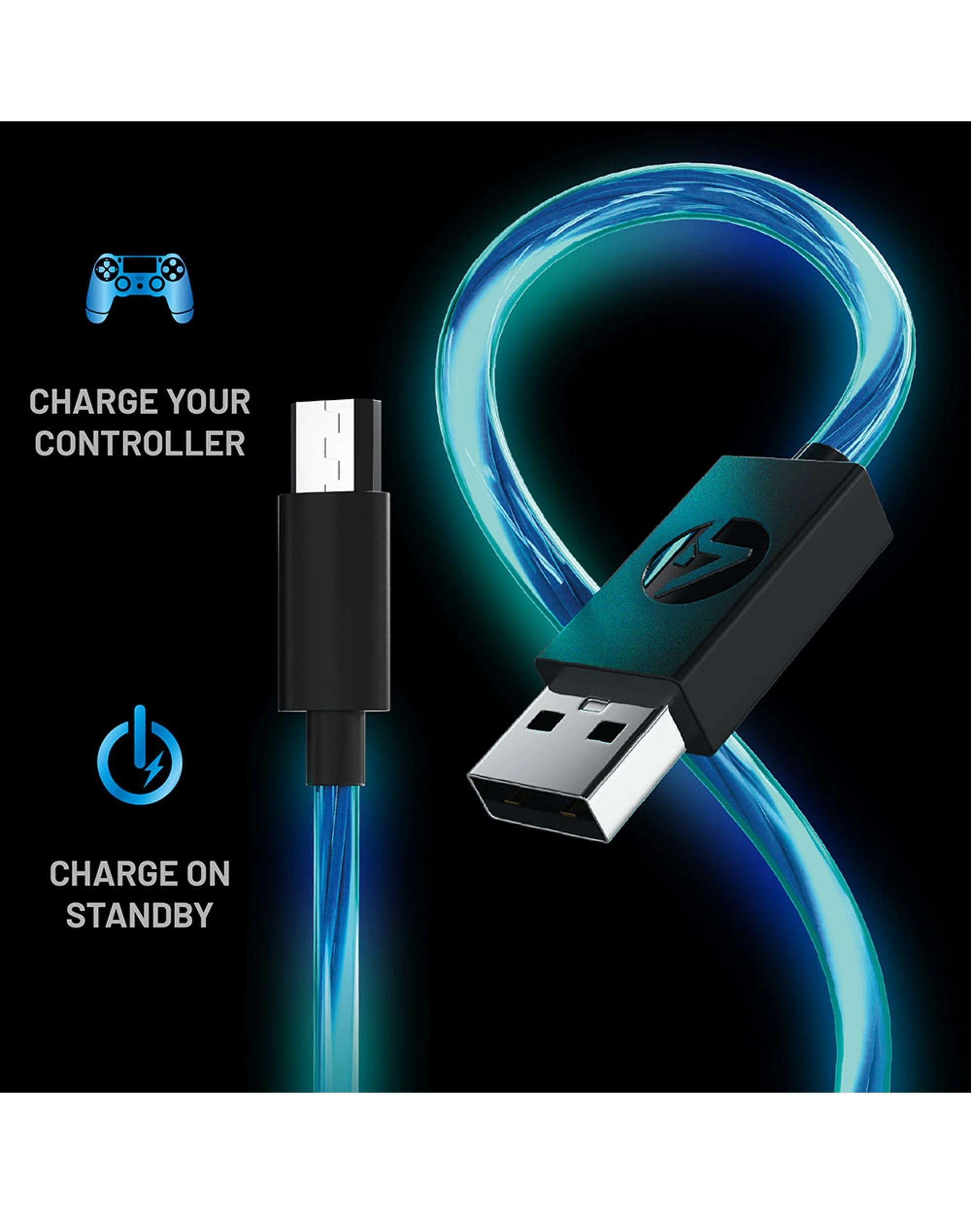 4 4Gamers PS4 Light Up Superfast 2m Play and Charge Cables Twin Pack - Micro-USB, 4 of 6