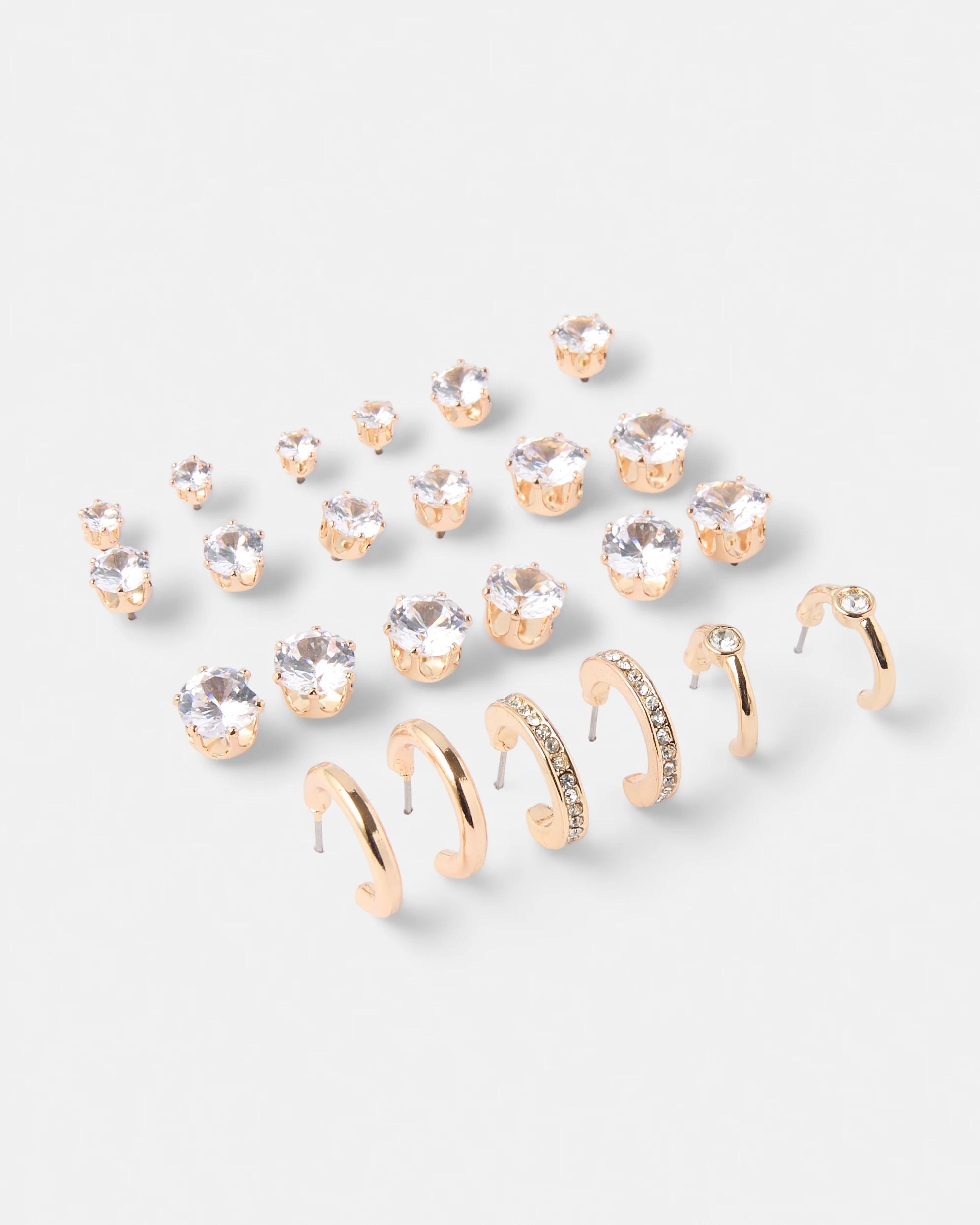 1 12 Pack Sparkly Earrings - Gold Tone Gold, 1 of 5