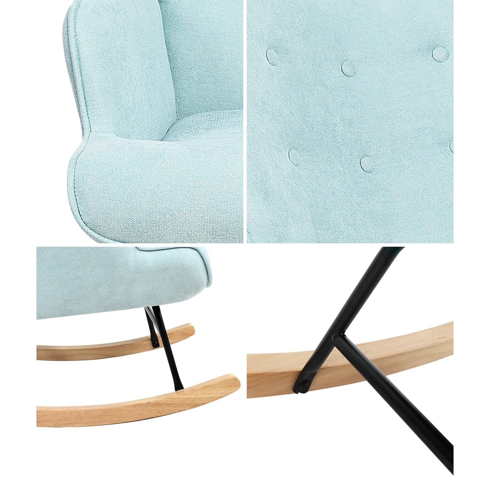 4 Oikiture Rocking Chair Nursing Armchair Linen Accent Chairs Upholstered
 - Blue, 4 of 10