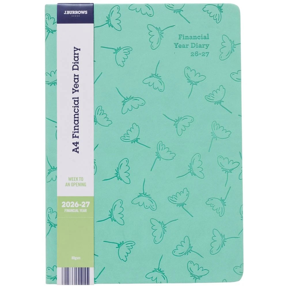 1 J.Burrows A4 Week-To-View Embossed Diary FY26/27 Sage, 1 of 6
