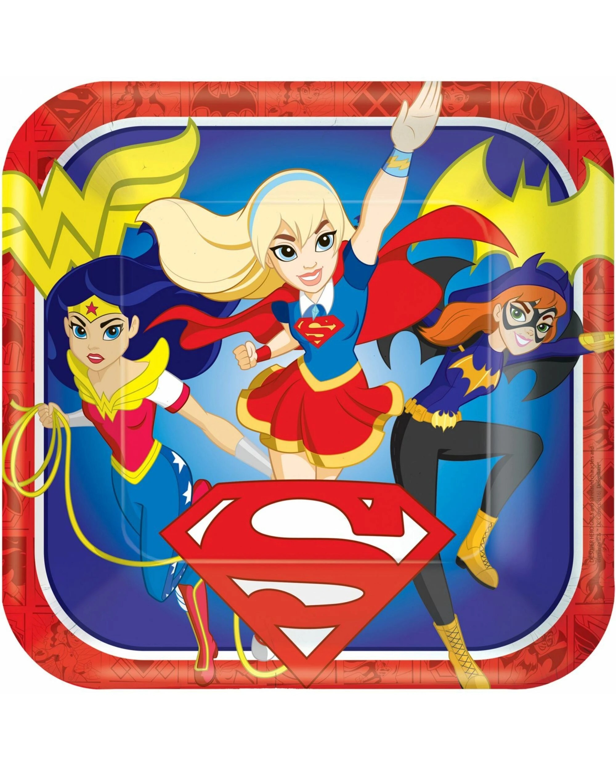 1 Amscan Super Hero Girls Large Square Paper Plates Pack of 8, 1 of 1