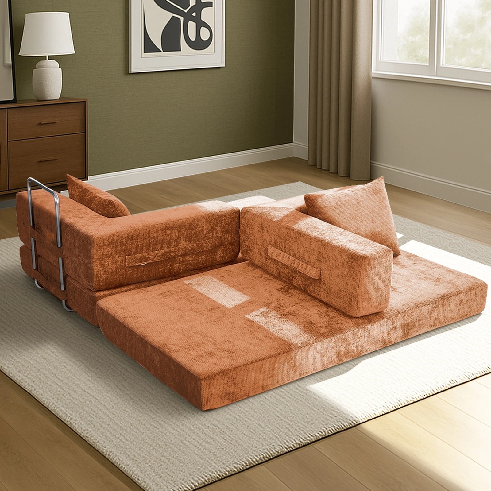6 Oikiture 3 Seater Modular Convertible Sofa Bed Chenille Floor Couch - Brown, 6 of 9