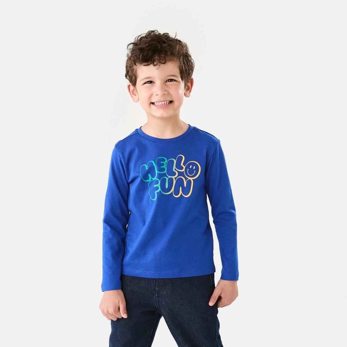 1 Long Sleeve Print T-shirt Blu Hlofun, 1 of 8