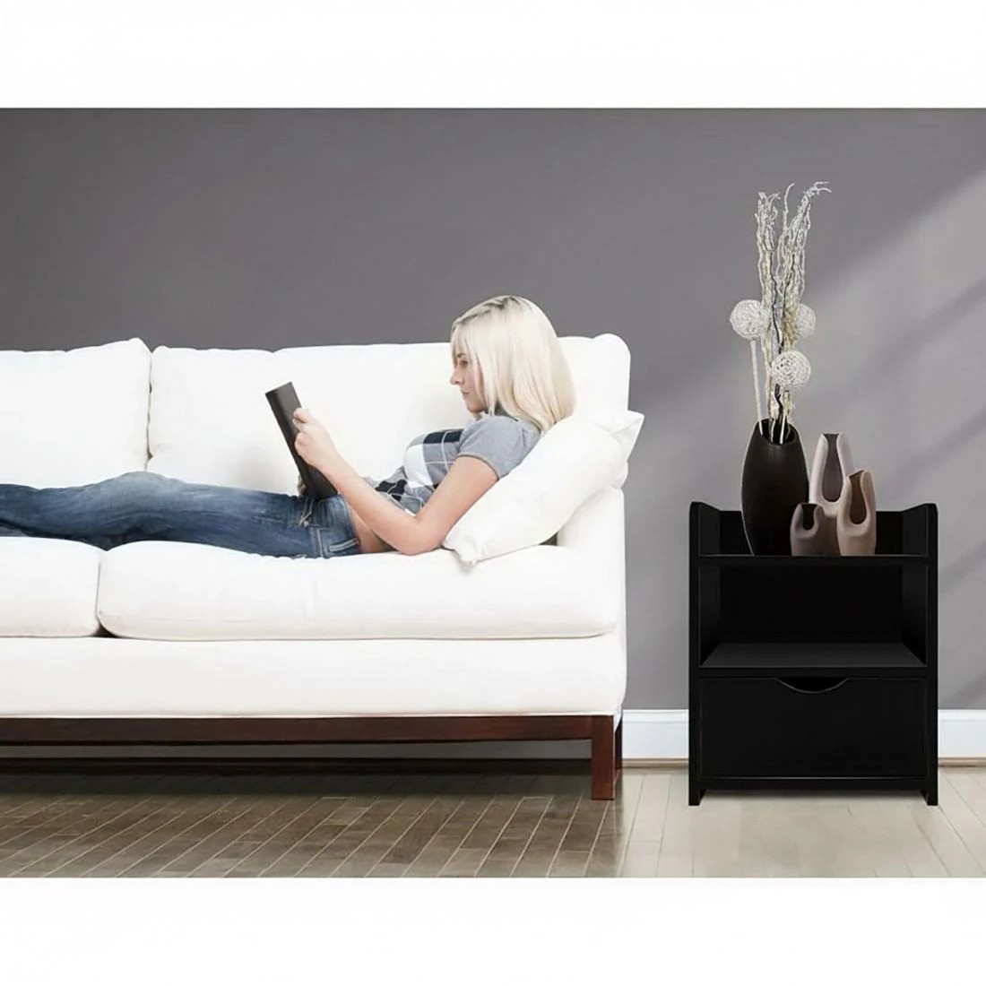 7 Artiss 2X Bedside Table 1 Drawer with Shelf - Black, 7 of 7