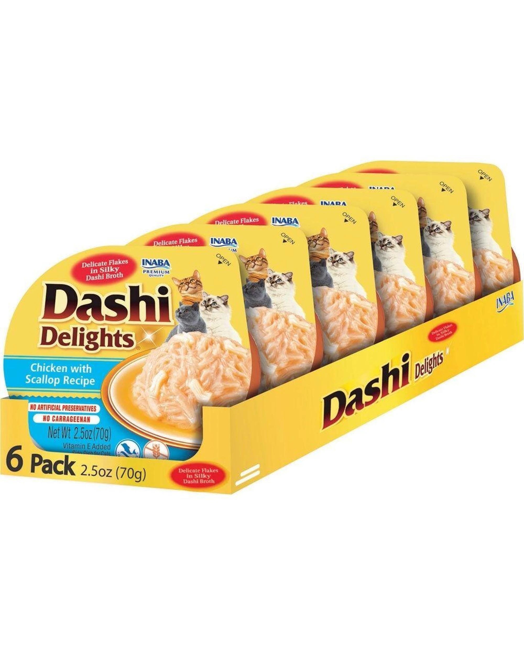 2 Inaba Dashi Delights Flakes in Broth Cat Food Topper Chicken w/ Scallop 6 x 70g, 2 of 3