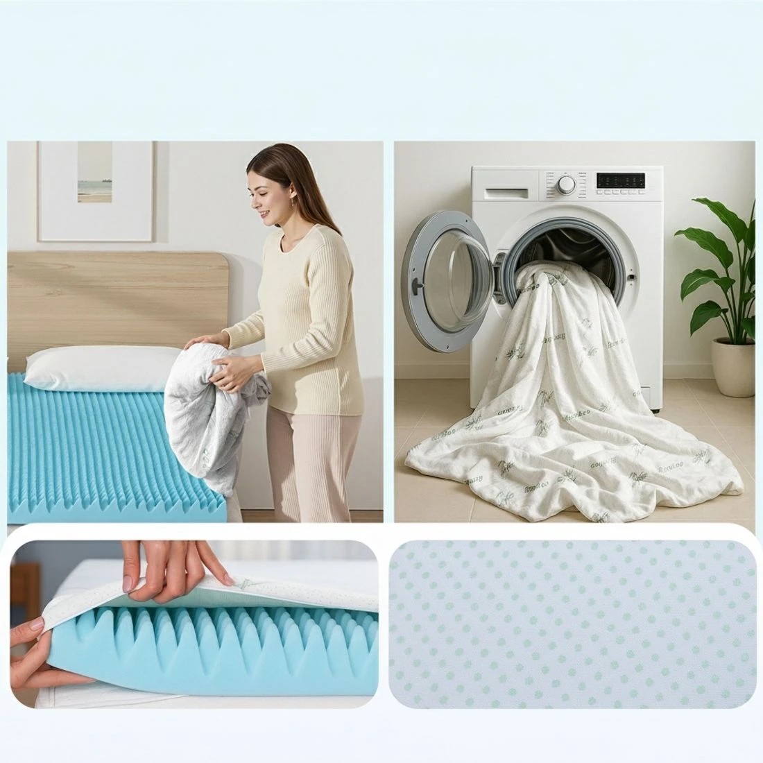 8 Giselle 8cm Memory Foam Mattress Topper Gel Egg Crate Foam Bamboo - Double Bed - Blue, 8 of 9