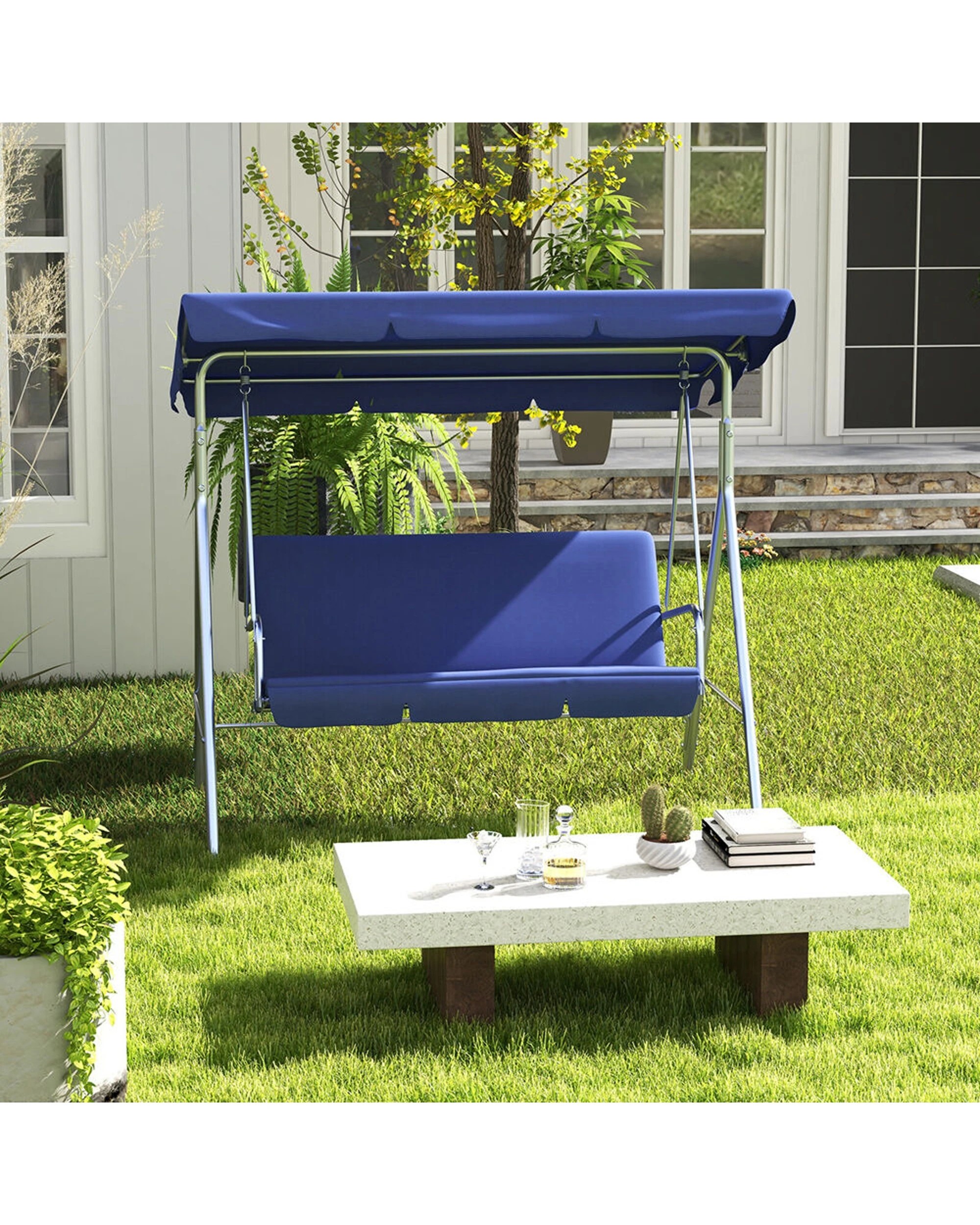 3 Milano Outdoor Polyester Steel 3-Seater Garden Swing Chair 170x155cm Dark, 3 of 4