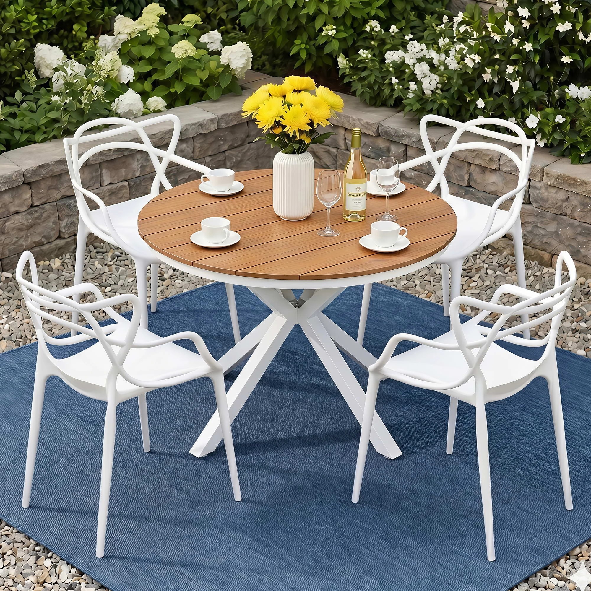 8 Gardeon 5PCS Outdoor Dining Set Table and Chairs Patio Garden Furniture Entwine - White, 8 of 8