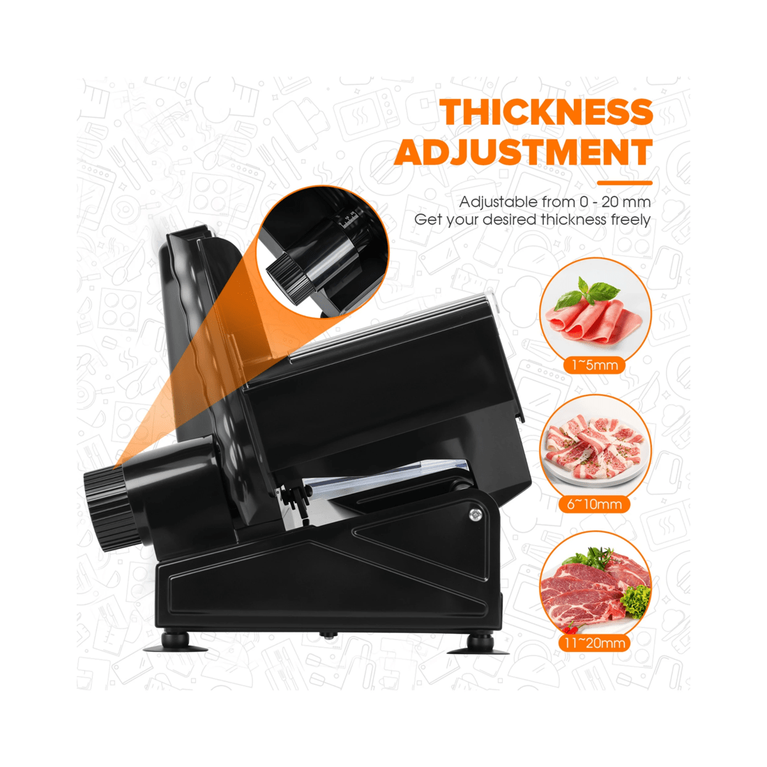 5 Advwin Electric Meat Slicer, 7.5" Food Slicer With Removable Stainless Steel Blade, Thickness Upgraded Meat Slicer, 5 of 7