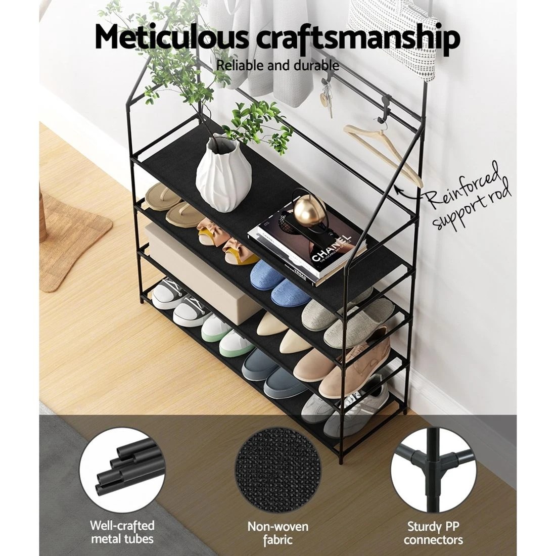 7 Artiss Shoe Rack Hall Tree 16 Pairs - Black, 7 of 8