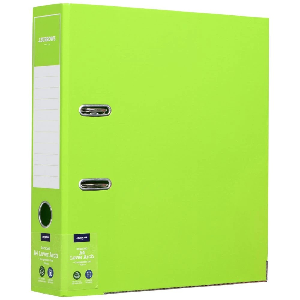 1 J.Burrows A4 Lever Arch 2-Ring Binder Gloss Green, 1 of 6