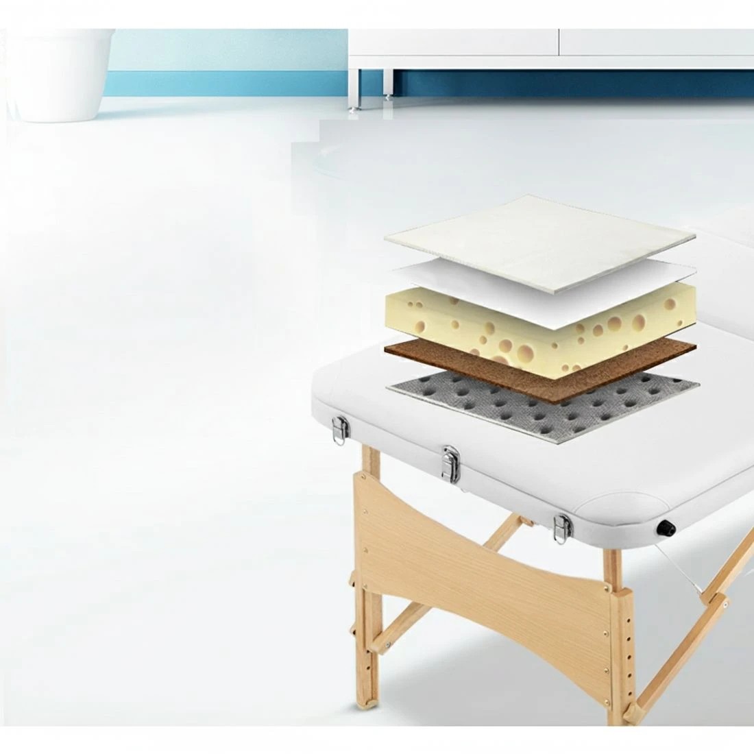 4 Zenses Massage Table 70cm Portable 3 Fold Wooden Beauty Bed - White, 4 of 8