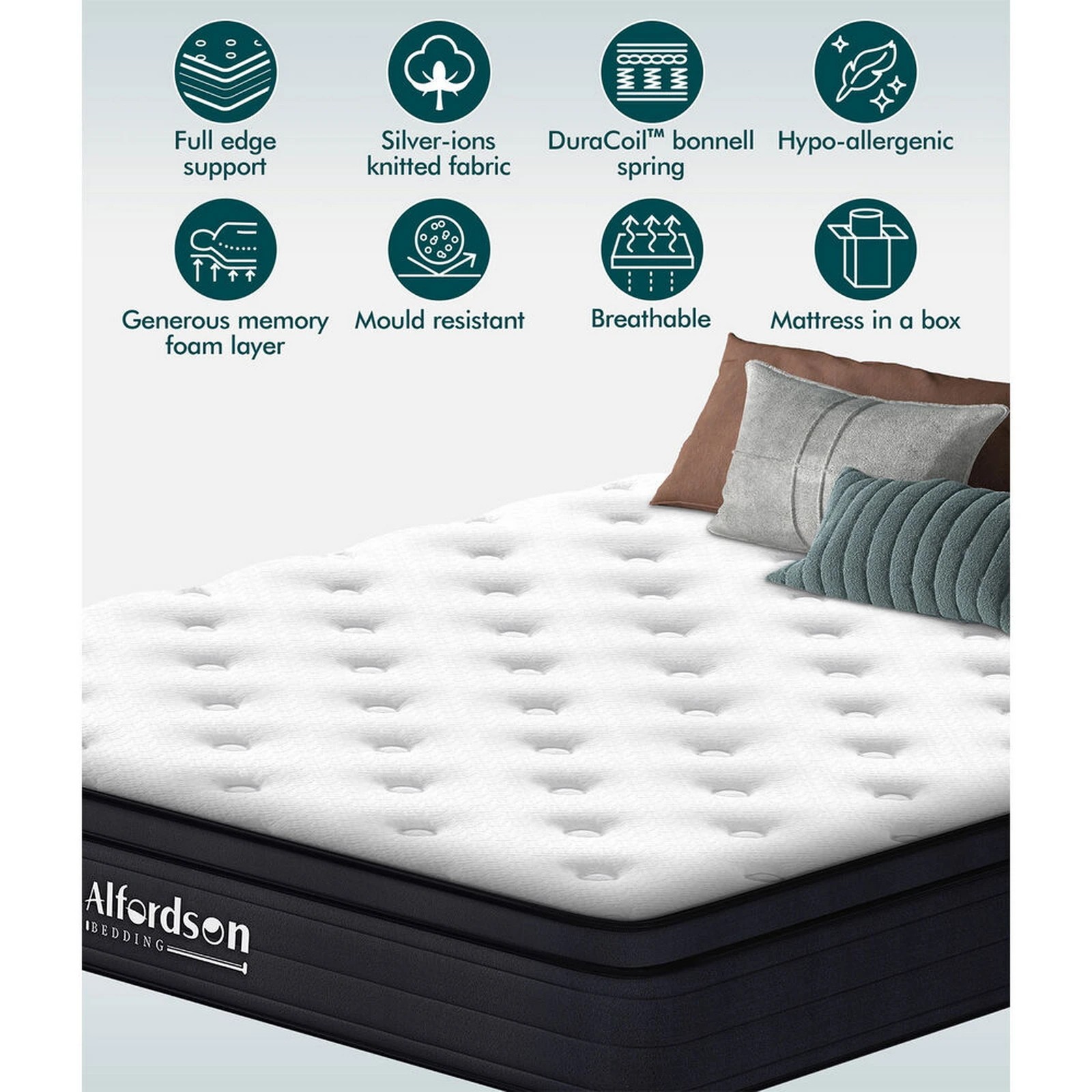 3 Alfordson Mattress Euro Top Spring Foam Bedding 23CM Medium Firm - Single Bed, 3 of 10