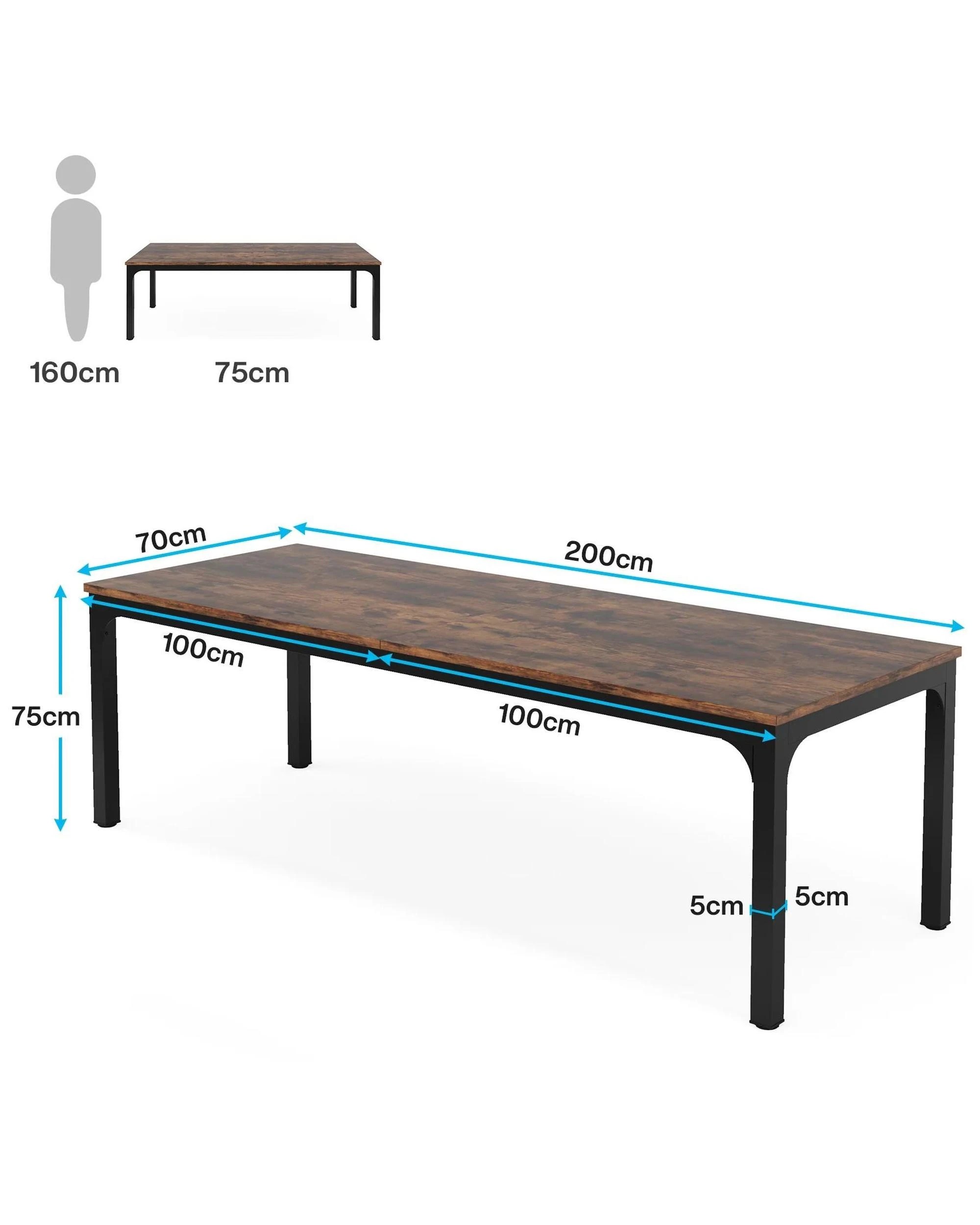 5 OAKORY 200cm Home Office Desk for Two People, Large Writing Desk with Heavy-Duty Metal Legs, Black & Rustic brown, 5 of 5