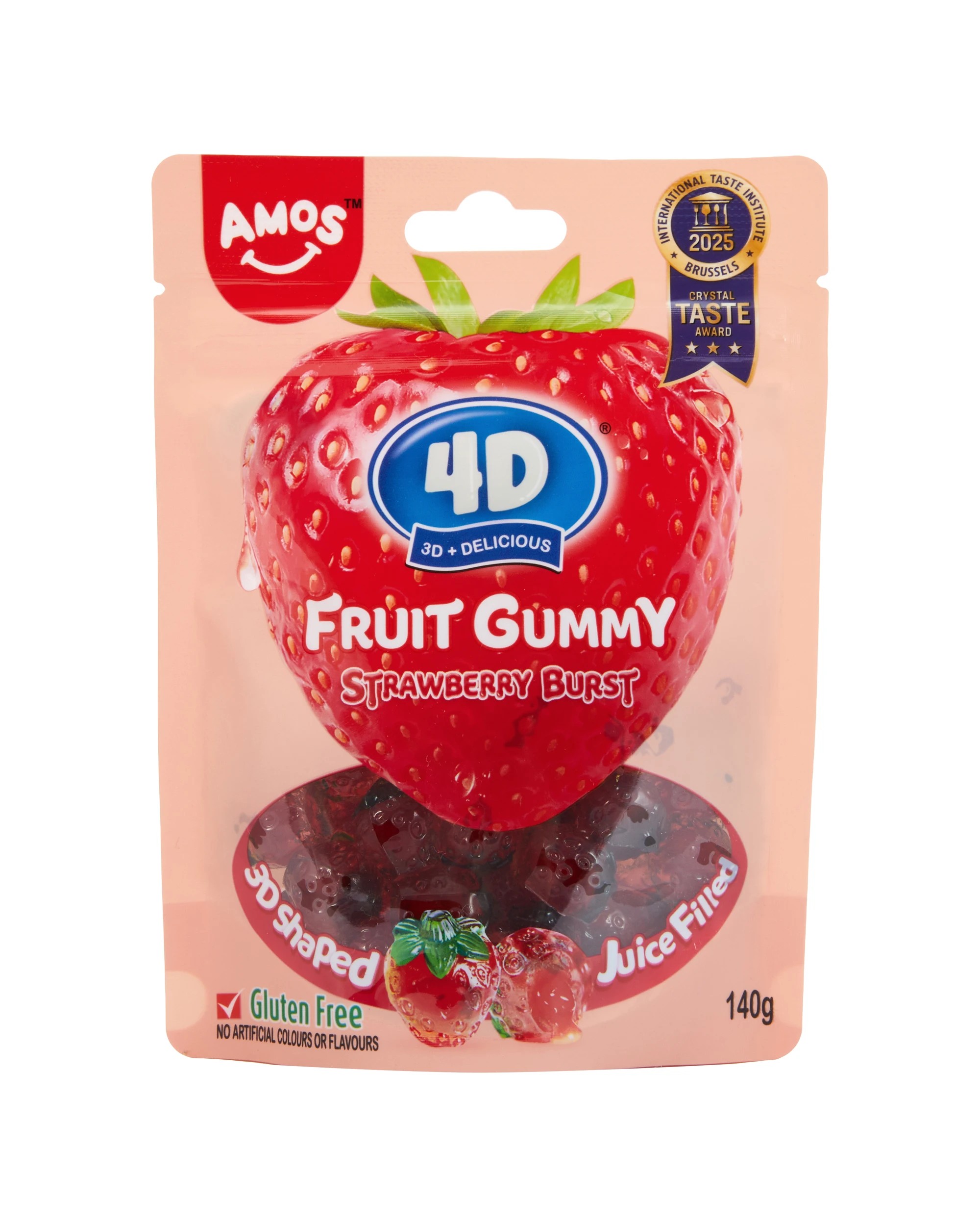 1 Amos 4D Strawberry Burst Fruit Gummy 140g, 1 of 3