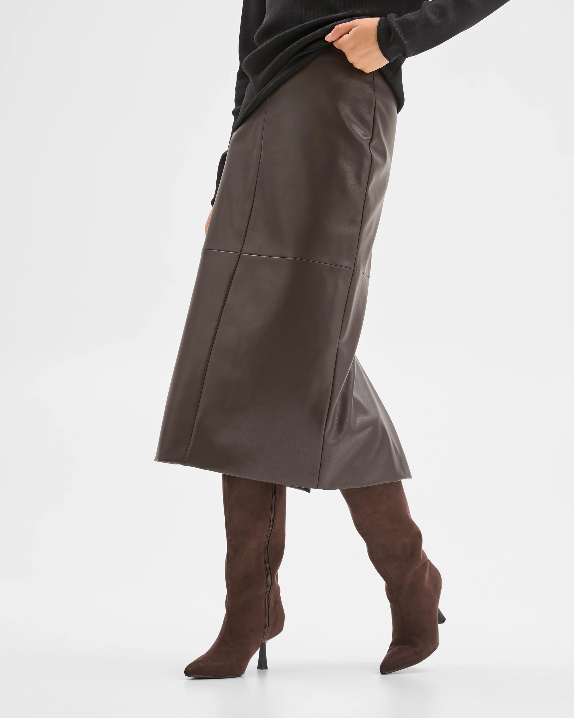 4 Preview PU Midi Pencil Skirt TRUFFLE, 4 of 6