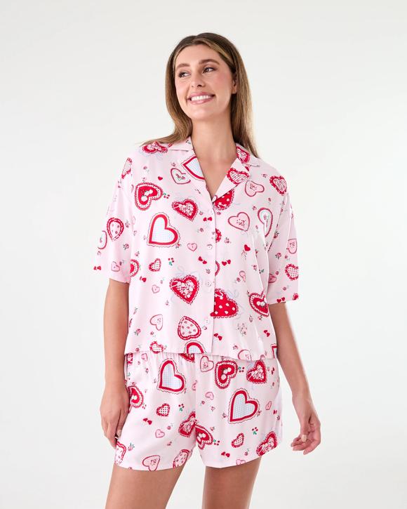 Viscose Woven Short Sleeve and Shorts Pyjama Set