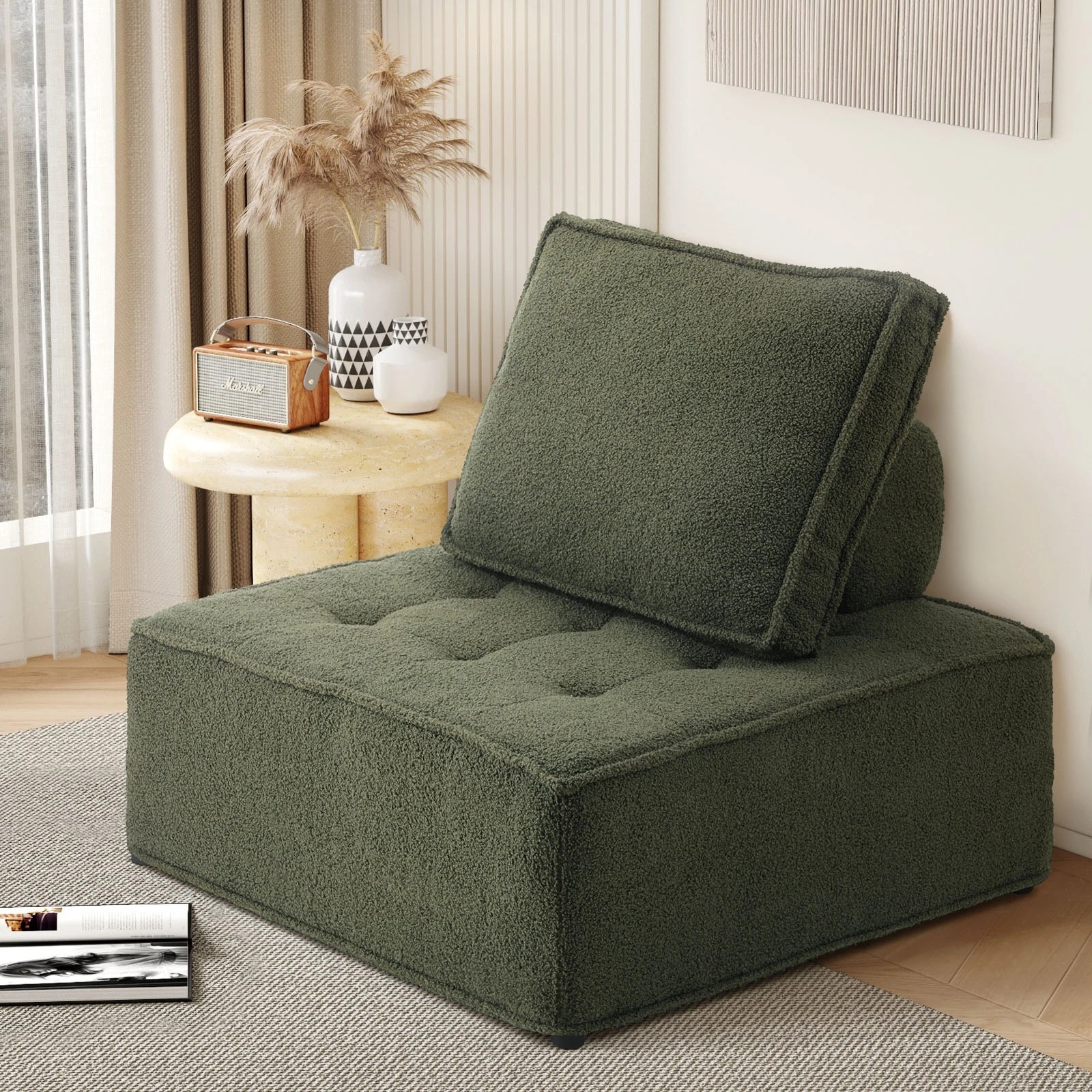 2 Oikiture 1pc Modular Sofa Lounge Chair Armless Tofu Back Sherpa
 - Green, 2 of 10
