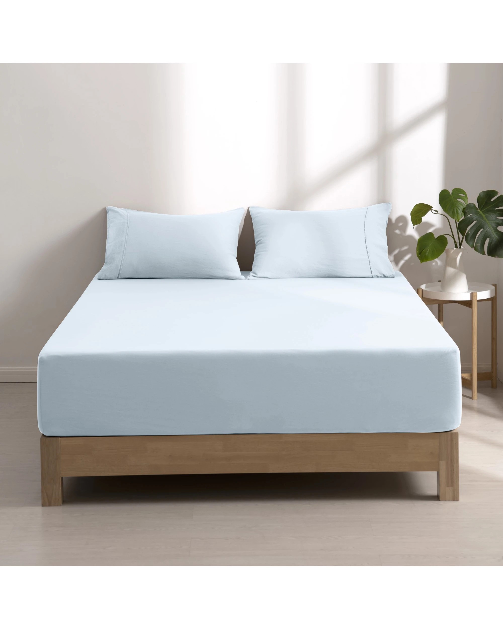 1 Dreamaker Superfine Washed Microfibre Combo Fitted Sheet Set - Queen Bed - Ice Blue, 1 of 8