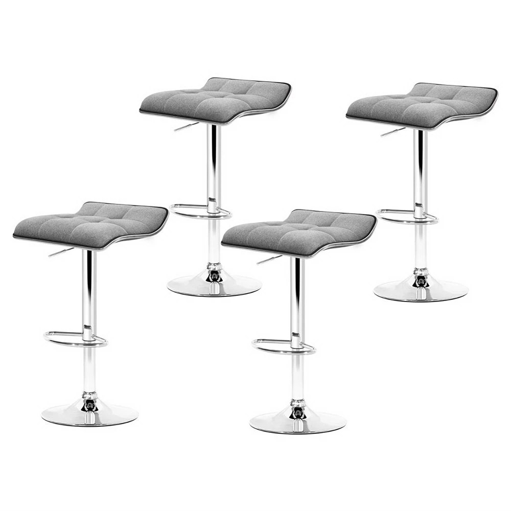 1 Artiss 4x Bar Stools Linen Padded Gas Lift - Grey, 1 of 5