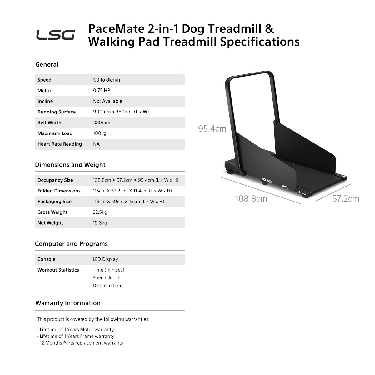 9 LSG PaceMate 2-in-1 Dog Treadmill & Walking Pad - Black, 9 of 9