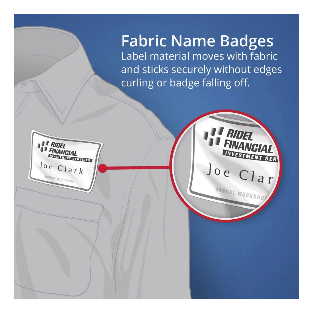 9 Avery Fabric Name Badge Labels 88 x 52mm White 150 Pack, 9 of 10