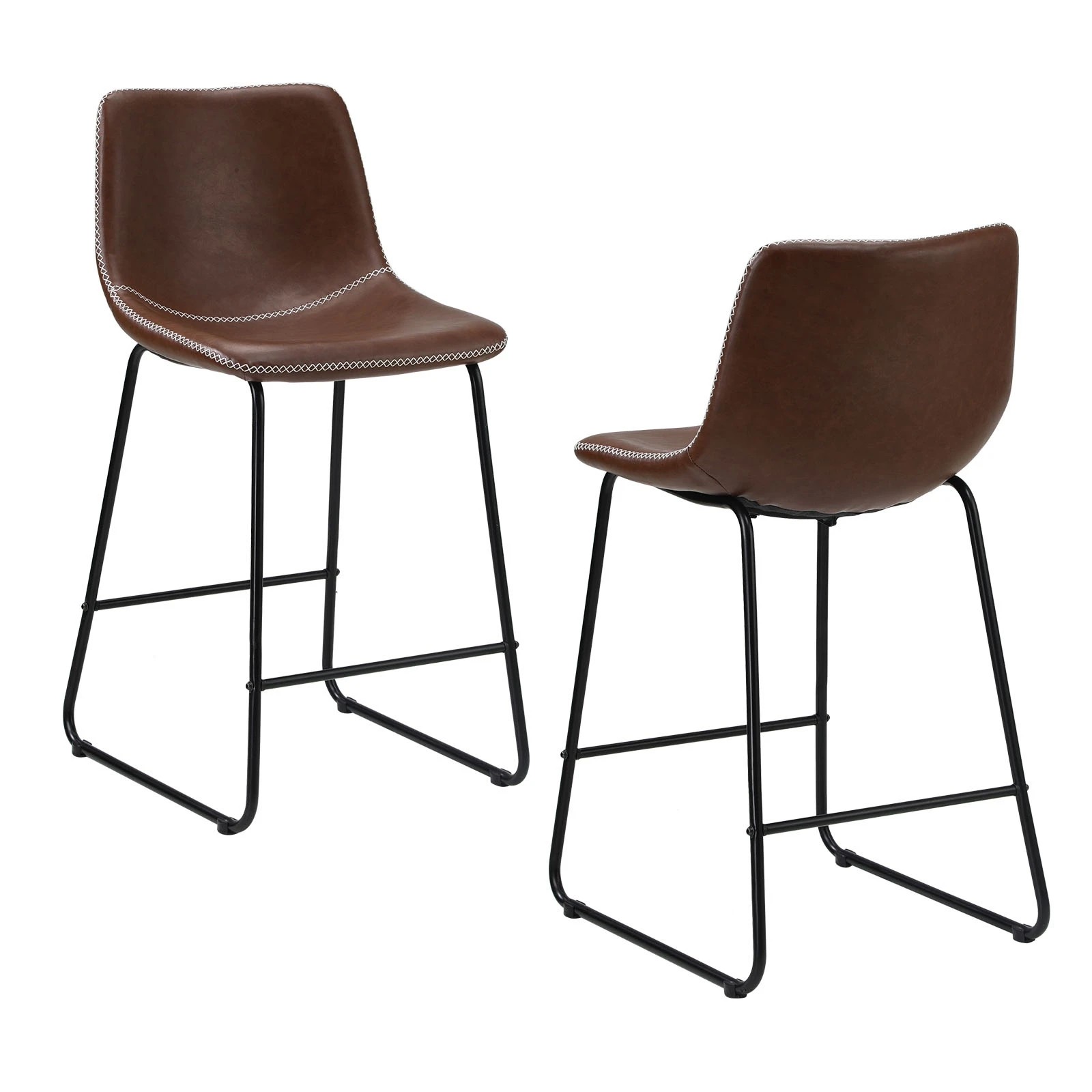 1 Oikiture 2x Bar Stools Kitchen Dining Chairs Leather Padded Stool
 - Brown, 1 of 10