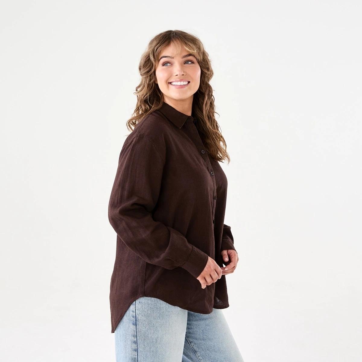 2 Long Sleeve Linen Blend Shirt MELTED CHOCOLATE, 2 of 6