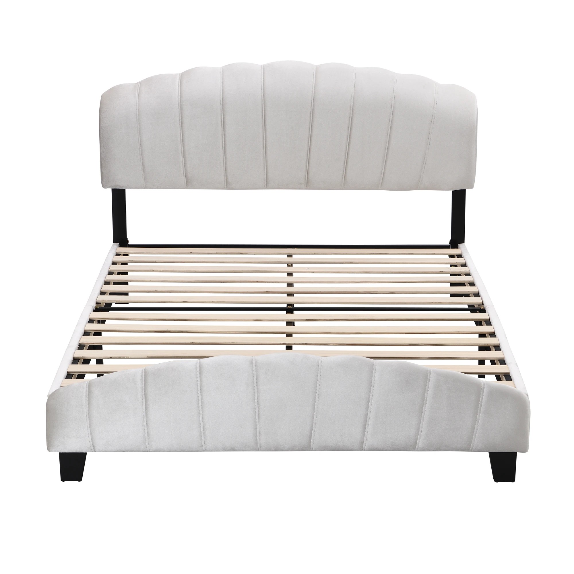 2 IHOMDEC BEF04 Double Shell-Style Bed Base - Beige - Beige, 2 of 10