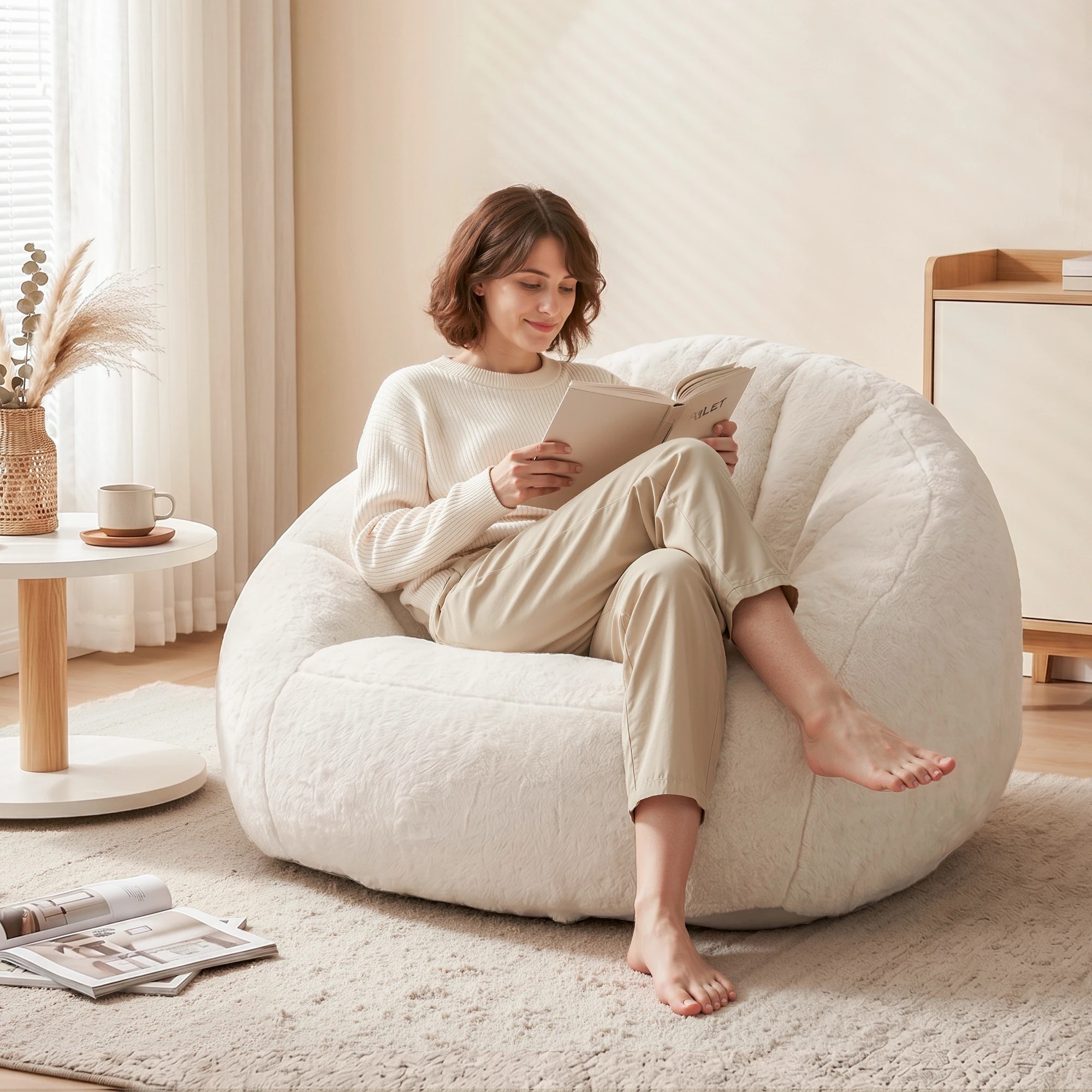 5 Artiss Single Small Boneless Couch Comfy Bean Bag for Living Room - Beige, 5 of 10