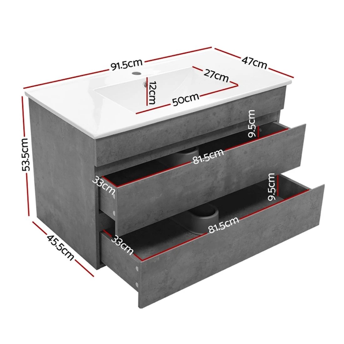 1 Cefito Vanity Unit 915mm with Basin - Grey, 1 of 7