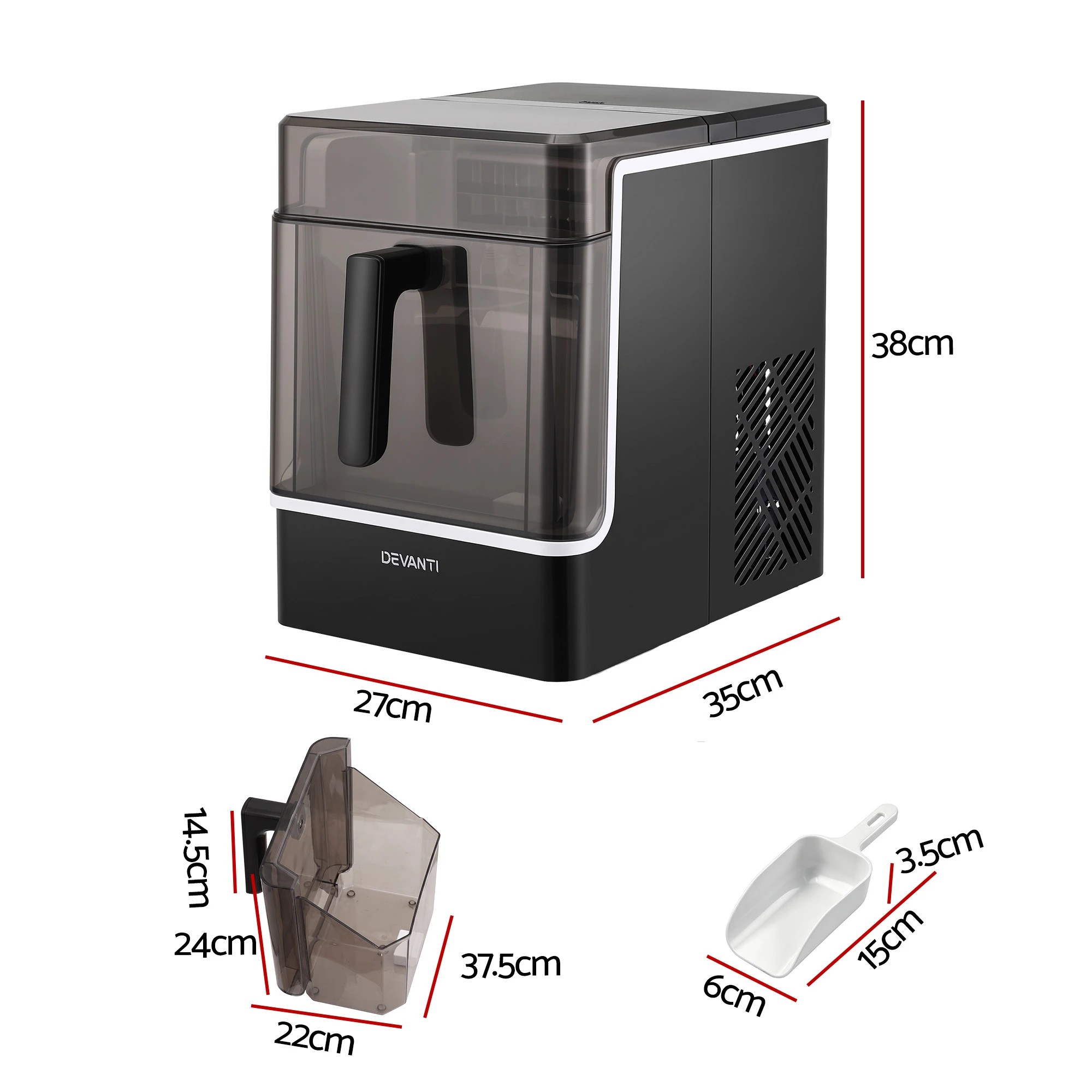 3 Devanti Ice Maker Machine 23kg Portable Ice Basket- Black, 3 of 10