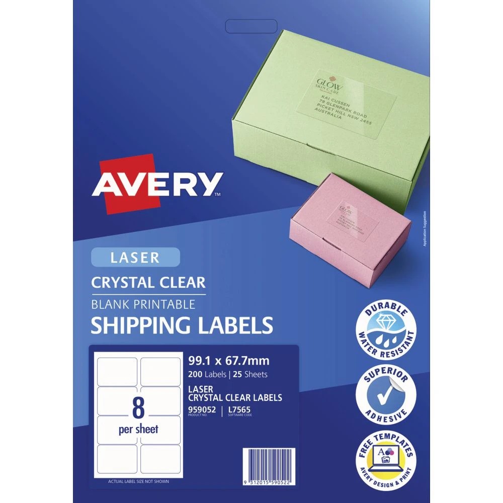 2 Avery 8UP Laser Shipping Labels Clear 25 Sheets, 2 of 5