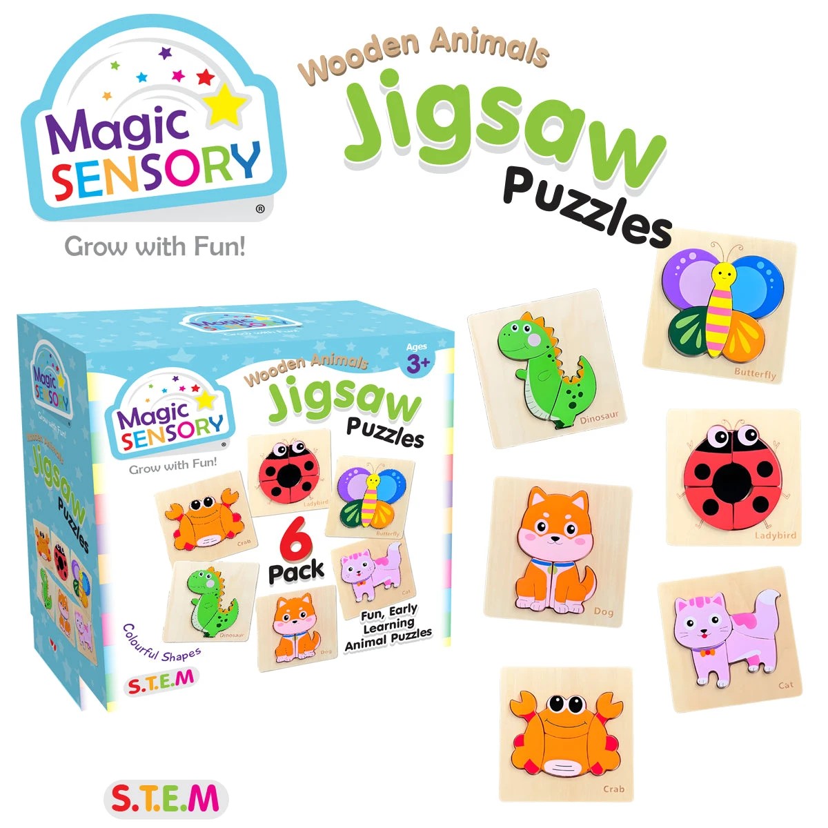 3 Magic Sensory Wooden Animals Jigsaw Puzzles 6 Pack, 3 of 4
