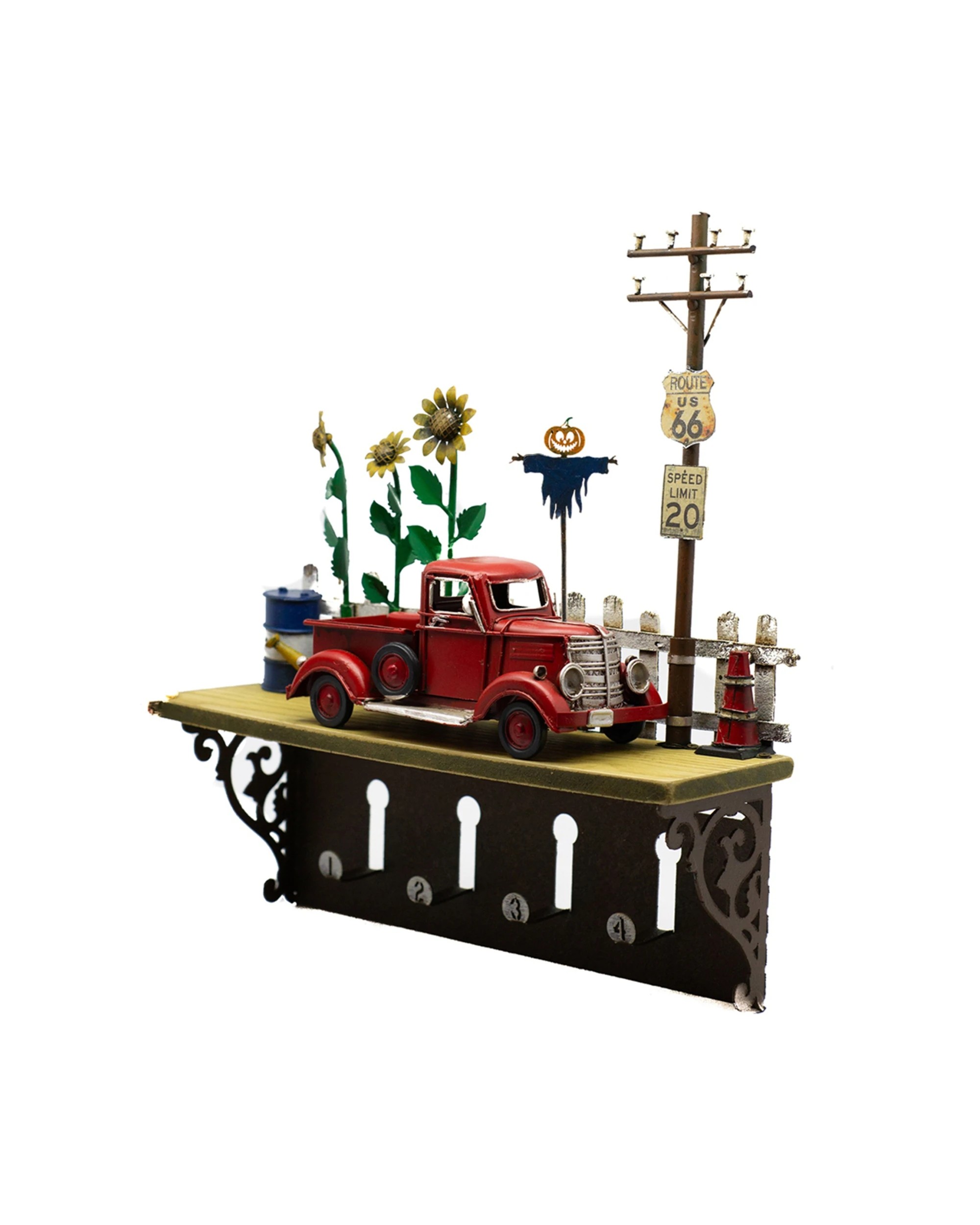 1 BOYLE Shelf Hanging Wall Decor With Hooks Handmade Hand-Painted Metal 31cm - Brown, 1 of 5