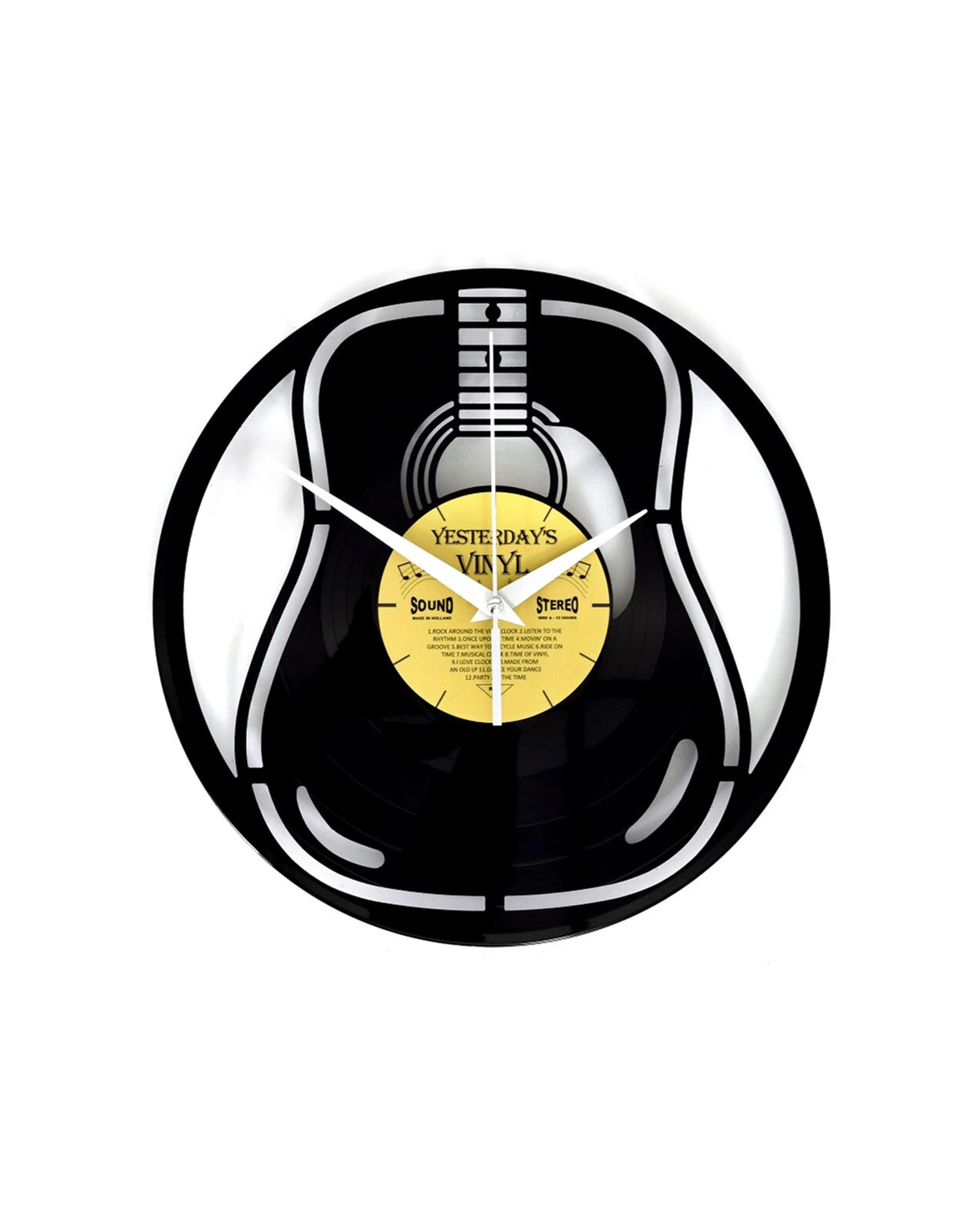 1 Yesterday's Vinyl Record Music Lover 30cm Memorabilia Clock Acoustic Guitar - Black, 1 of 1