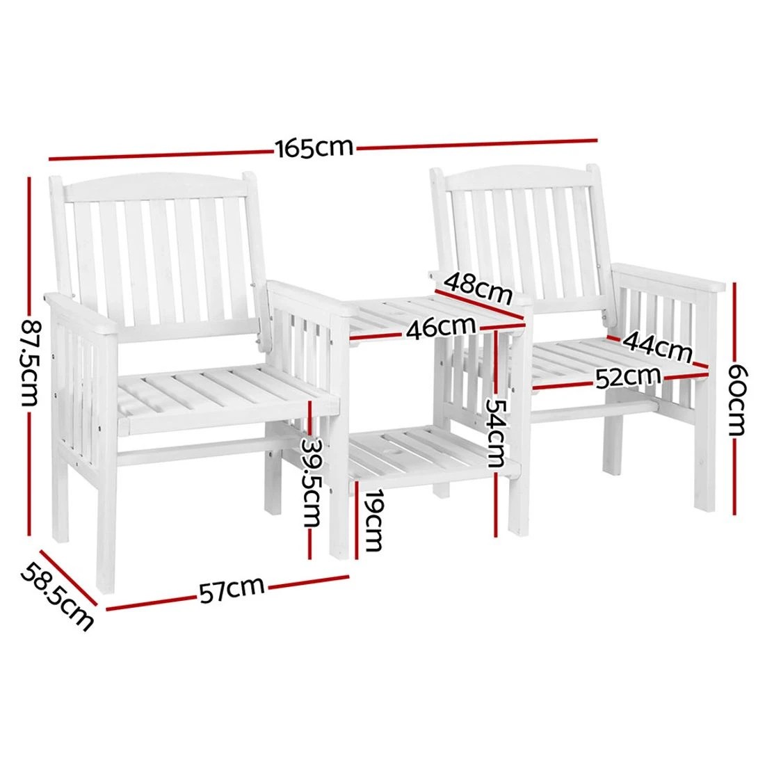2 Gardeon Outdoor Garden Bench Loveseat Wooden Table Chairs Patio Furniture - White, 2 of 7