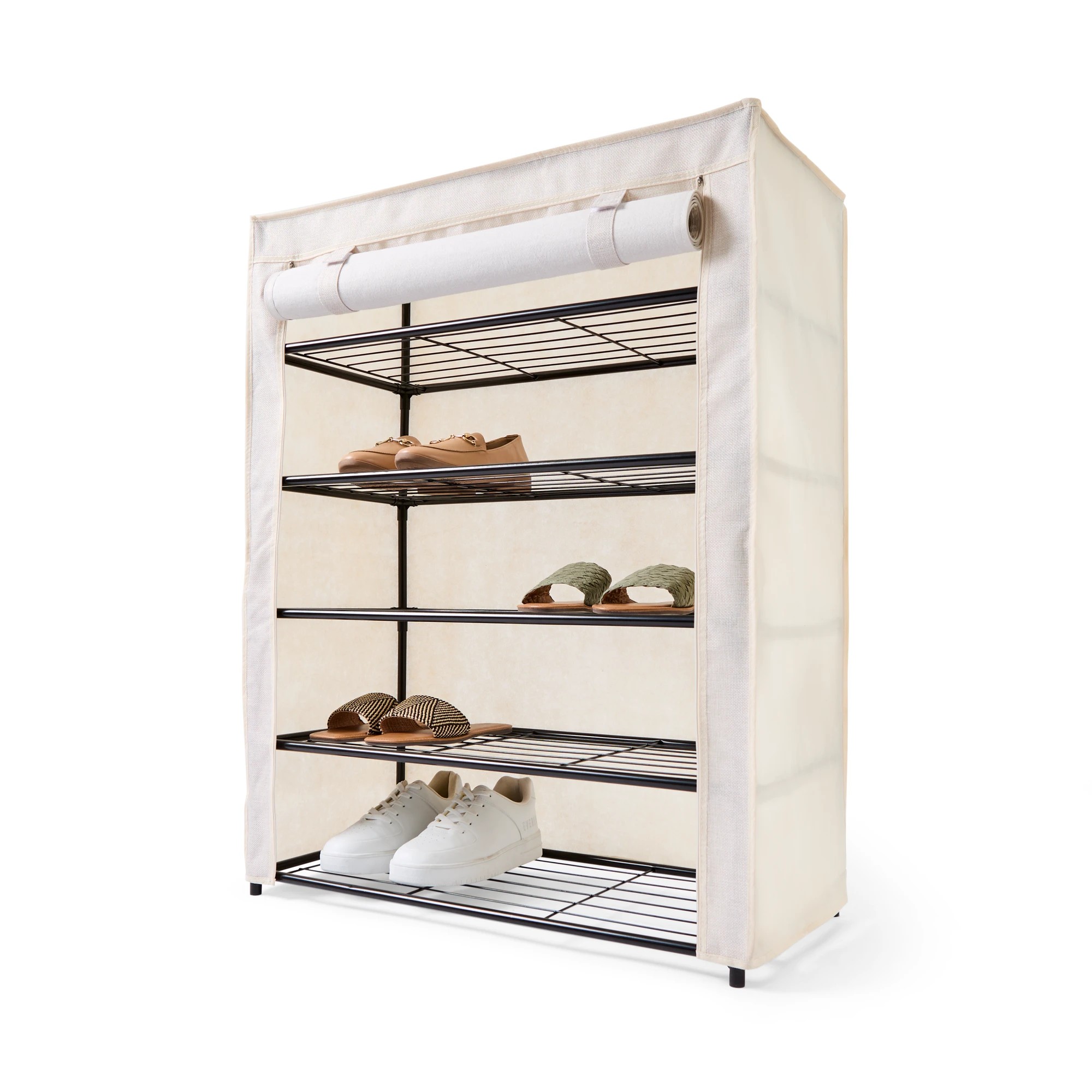 1 Linen Look Covered Shoe Rack, 1 of 10
