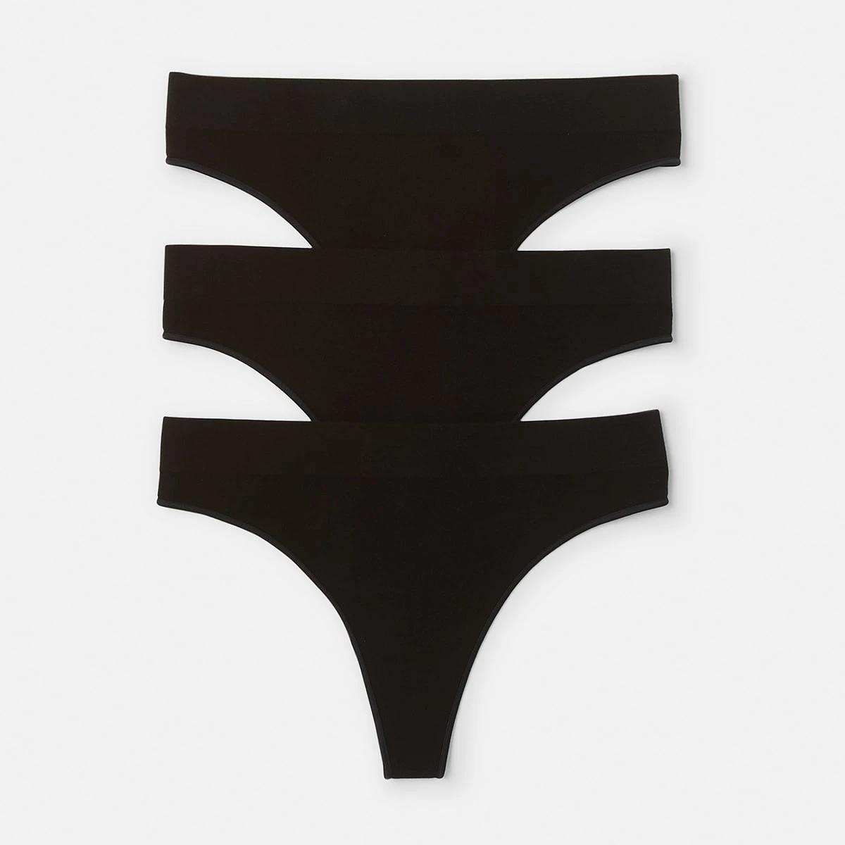 1 3 Pack Seamfree Cotton G-String Briefs BLACK, 1 of 6