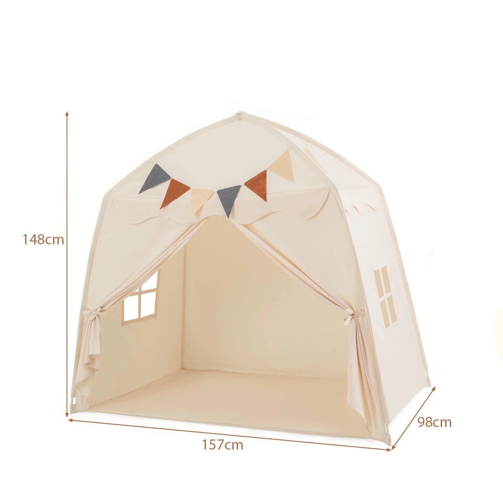 6 Costway Kids Teepee Playhouse Play Tent w/Lights & USB - Beige, 6 of 6