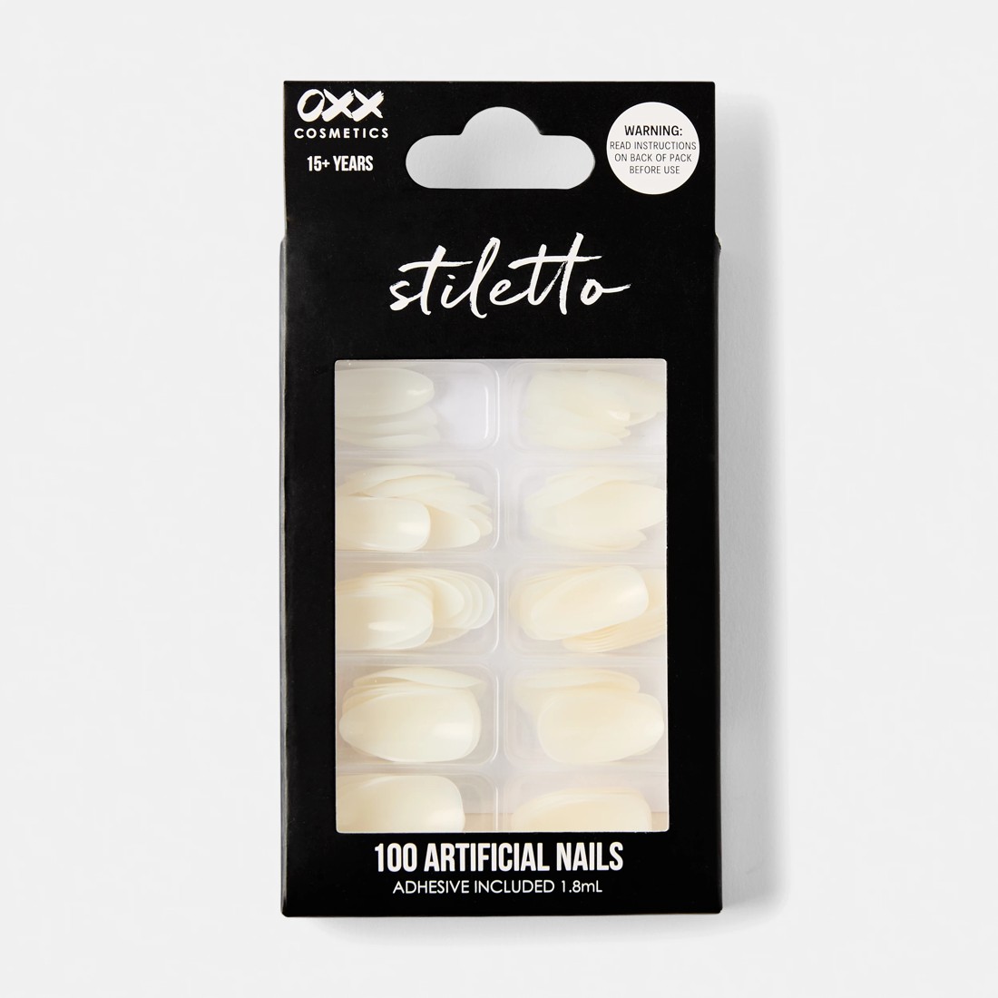 1 OXX Cosmetics 100 Pack Artificial Nails with Adhesive - Stiletto Shape, Clear, 1 of 4