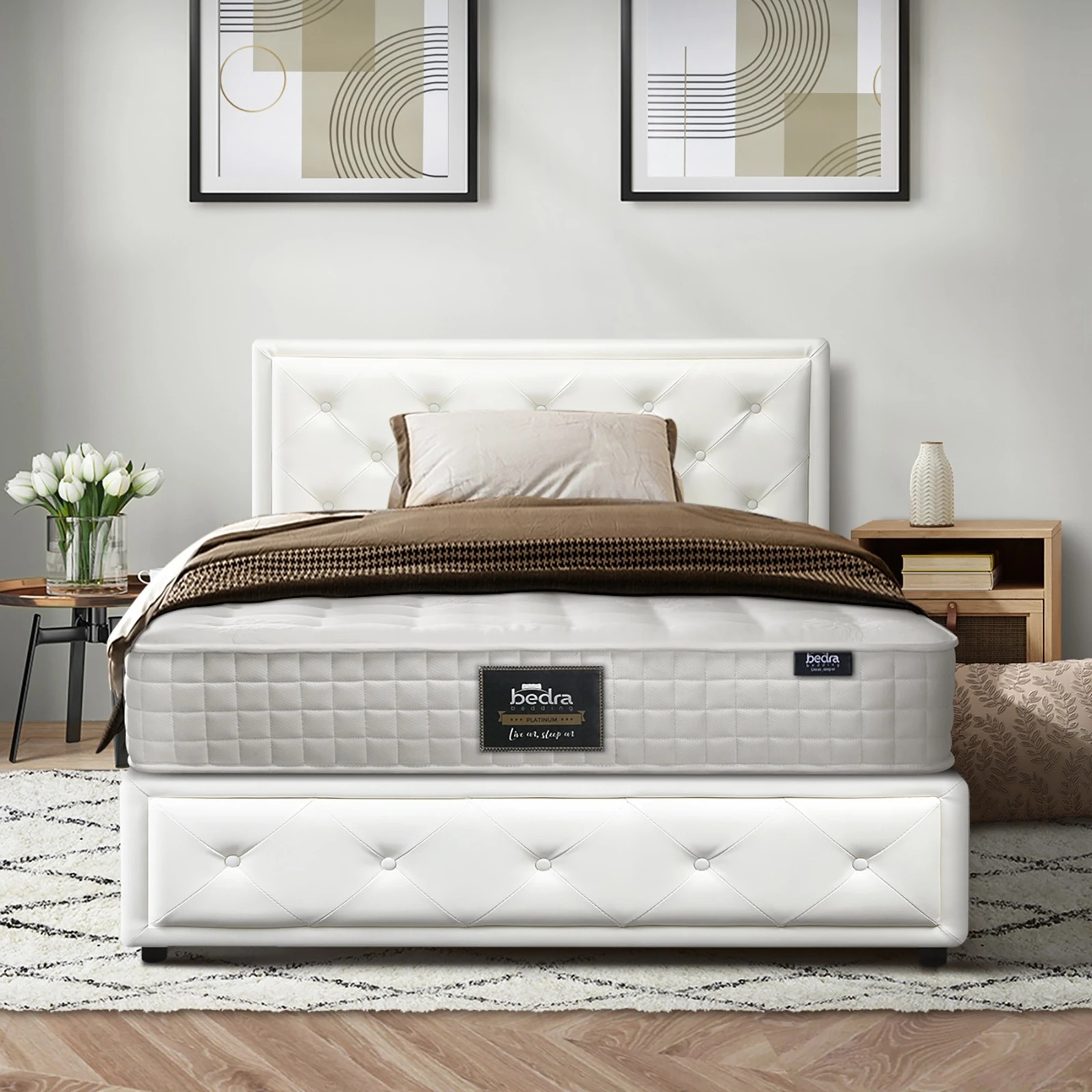 6 Oikiture Bed Frame King Single Gas Lift Storage with Mattress ENZO - White, 6 of 8