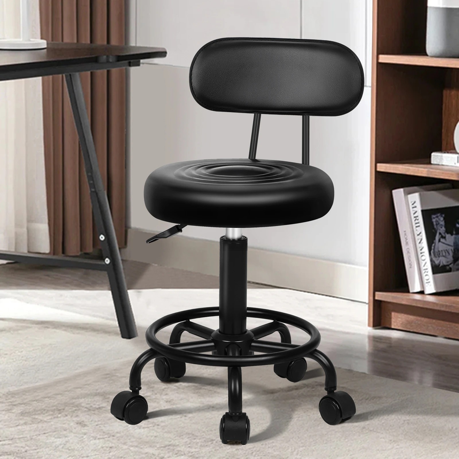 10 Alfordson 2x Salon Stool Backrest Swivel Barber Hair Dress Chair - All Black, 10 of 10