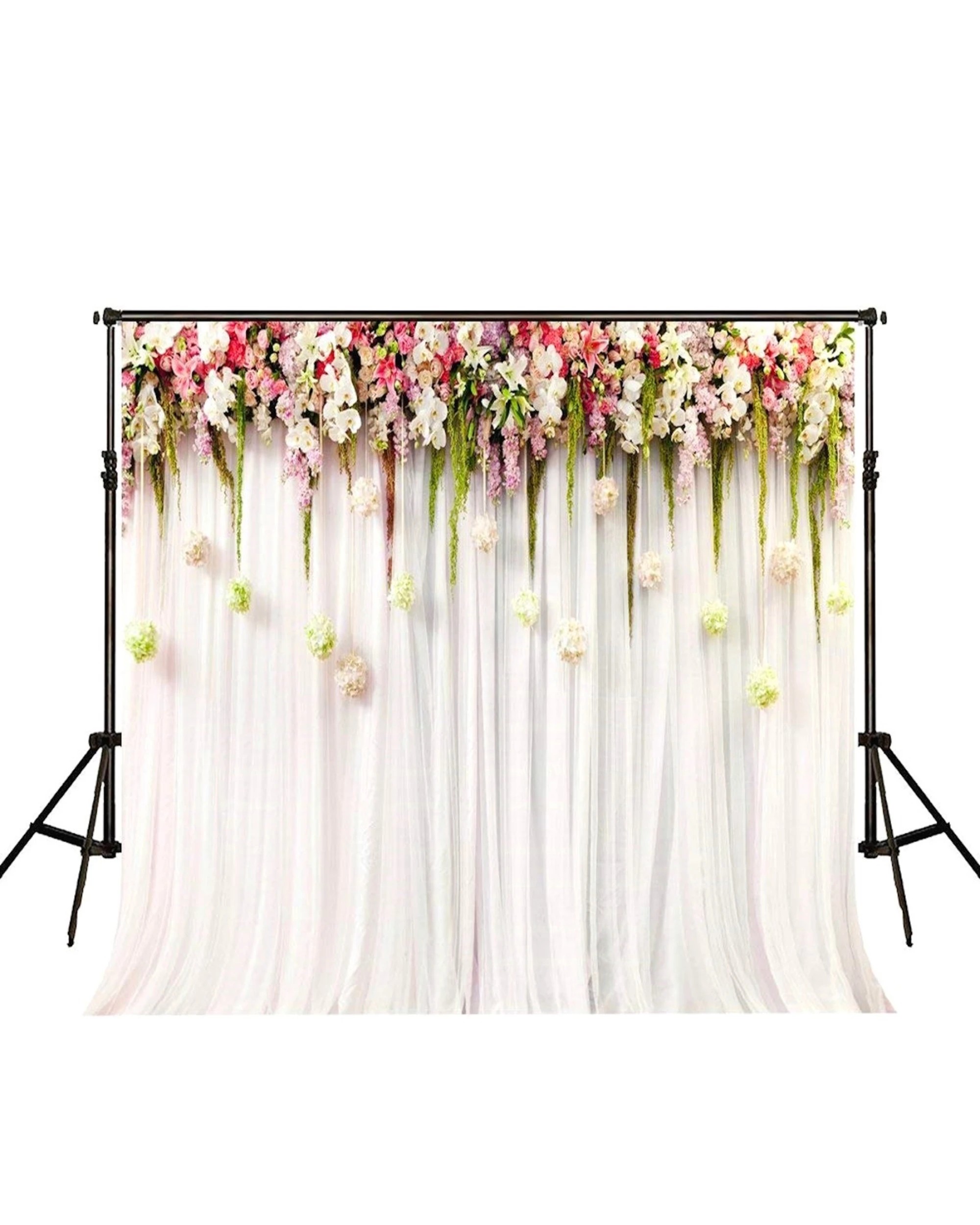 2 Floral White Curtain Printed Fabric Backdrop, 2 of 3