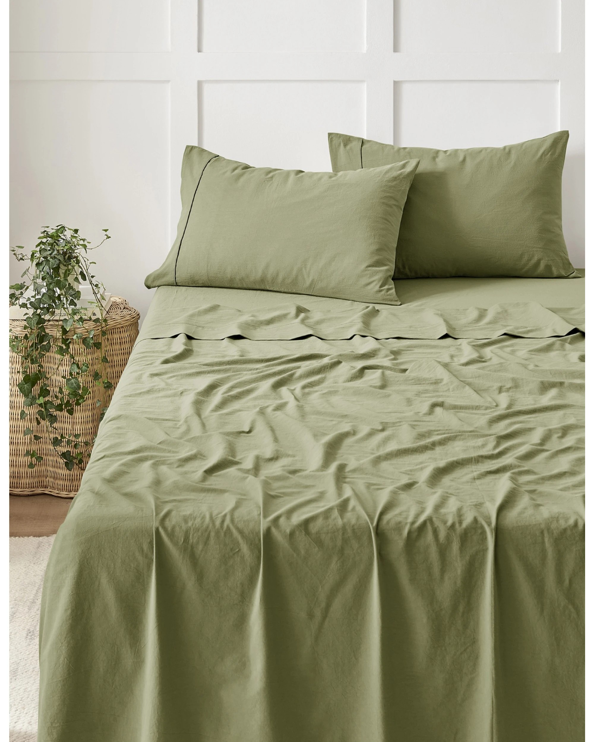 9 Dreamaker Bonnie Washed Cotton Sheet Set - Super King Bed - Olive, 9 of 9
